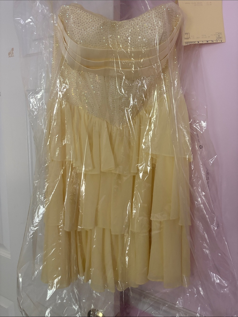 STACEE’S Homecoming Strapless Yellow Tiered Ruffle Mini Dress - Picture 4 of 4